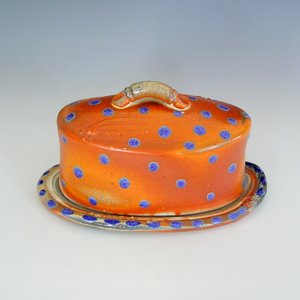 Stoneware Butterdish Blue dots